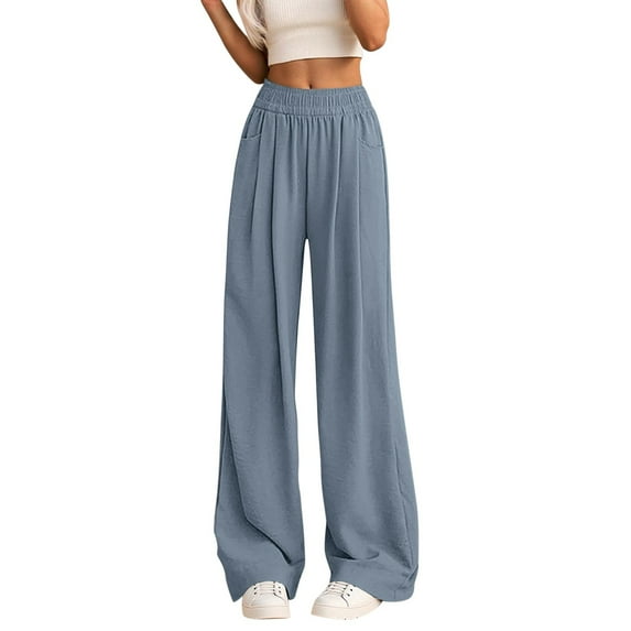 Women's Casual Pants High Waist Wide Leg Loose Fit Comfortable Elastic Waist Pants For Daily Wear Vacation Spring Summer Fall
