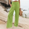 thumbnail image 1 of Women's Casual Pants High Waist Wide Leg Palazzo Pants For Women Smocked Elastic Waist Loose Comfy Casual Pants Pockets,Green Women's Casual Pants L, 1 of 5