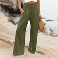 thumbnail image 1 of Women's Casual Pants High Waist Wide Leg Palazzo Pants For Women Smocked Elastic Waist Loose Comfy Casual Pants Pockets,Green Women's Casual Pants L, 1 of 5