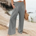 thumbnail image 1 of Women's Casual Pants High Waist Wide Leg Palazzo Pants For Women Smocked Elastic Waist Loose Comfy Casual Pajama Pants Pockets,Gray Women's Casual Pants M, 1 of 7