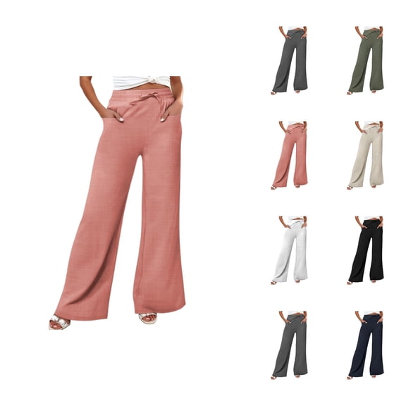 Women's Casual Pants High Waist Wide Leg Trousers with Drawstring Belt and Pockets for Everyday Wear and Stylish Outfits