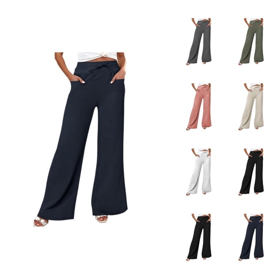 Women's Casual Pants High Waist Wide Leg Trousers with Drawstring Belt and Pockets for Everyday Wear and Stylish Outfits