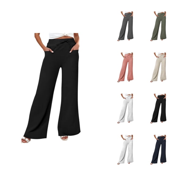 Women's Casual Pants High Waist Wide Leg Trousers with Drawstring Belt and Pockets for Everyday Wear and Stylish Outfits