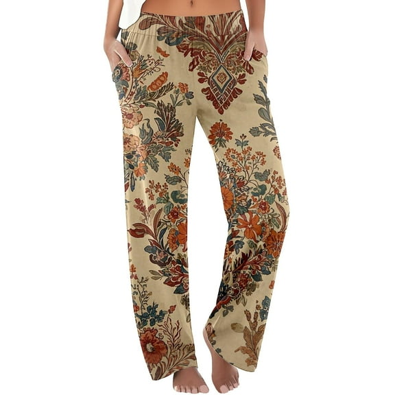 Women's Casual Pants High Waisted Bohemian Beach Style For Everyday Wear Spring And Summer AI Basic Print Design