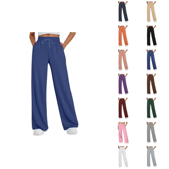 Women's Casual Pants High Waisted Loose Fit Straight Leg Joggers Elastic Waistband Drawstring Pocket Sweatpants For Daily Wear