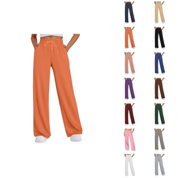 Women's Casual Pants High Waisted Loose Fit Straight Leg Joggers with Elastic Waistband Drawstring Pocket Sweatpants for Everyday Wear