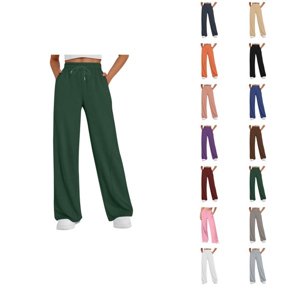 Women's Casual Pants High Waisted Loose Fit Straight Leg Joggers with Elastic Waistband Drawstring Pocket Sweatpants for Everyday Wear