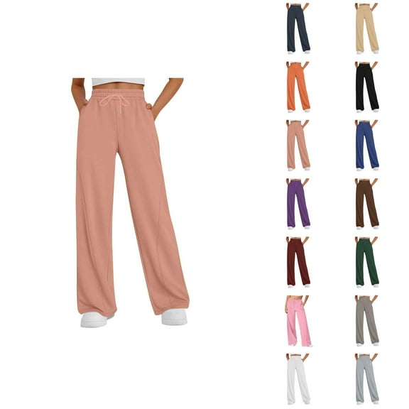 Women's Casual Pants High Waisted Loose Fit Straight Leg Joggers with Elastic Waistband Drawstring Pocket Sweatpants for Everyday Wear