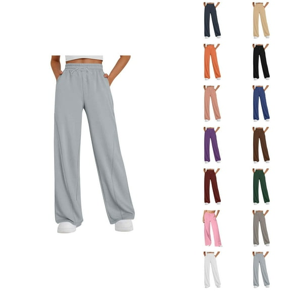 Women's Casual Pants High Waisted Loose Fit Straight Leg Joggers with Elastic Waistband Drawstring Pocket Sweatpants for Everyday Wear