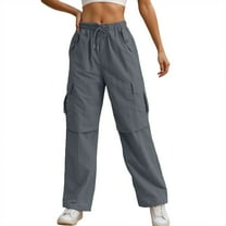 Women's Casual Pants High Waisted Loose Fit Straight Leg Trousers Comfortable Elastic Waistband With Pockets For Daily Wear Work Outfits