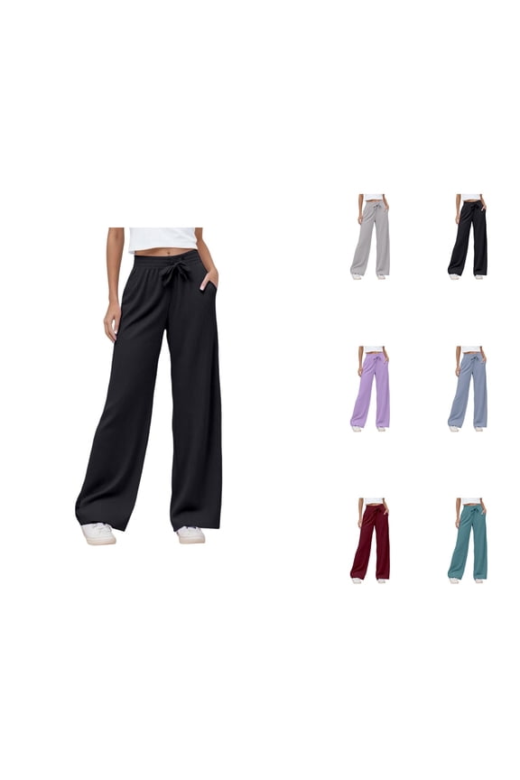 Women's Casual Pants High Waisted Loose Fit Straight Leg Trousers for Daily Wear and Workout Comfortable Elastic Waistband Summer and Fall