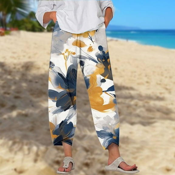 Women's Casual Pants High Waisted Loose Fit Summer Vacation Beach Trousers With Inverted V Hem Comfortable Travel Bottoms Elastic Waist Dress Pants for Women Business Casual Beach Pants for Women