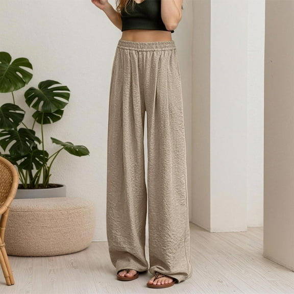 Women's Casual Pants High Waisted Loose Fit Wide Leg Trousers Comfortable Elastic Waistband Flowy Pants For Daily Wear Vacation Spring Summer Fall Women Work Pants Business Casual Tan Dress Pants for