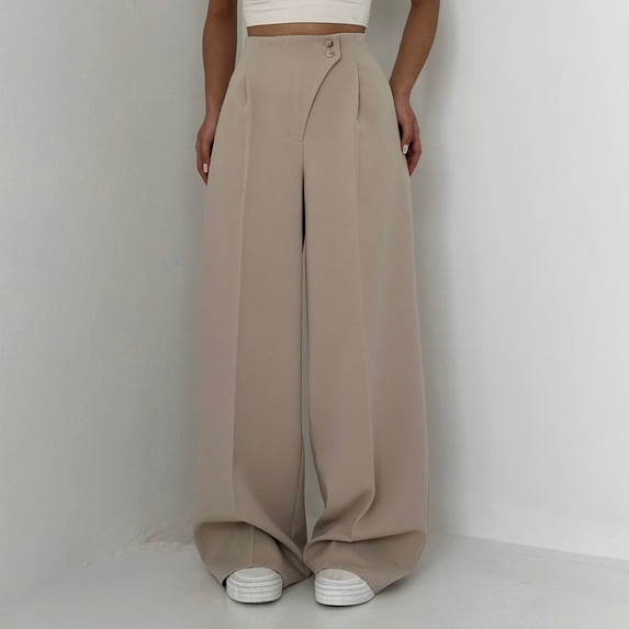 Women's Casual Pants High Waisted Side Pocket Straight Leg Work Pants Women'S Fashionable High Waist Zipper Casual Pants Suit Pants,Beige Women's Casual Pants M