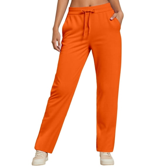 Women's Casual Pants High Waisted Straight Leg Pants Elastic Waistband Comfortable Trousers For Daily Wear Autumn Winter