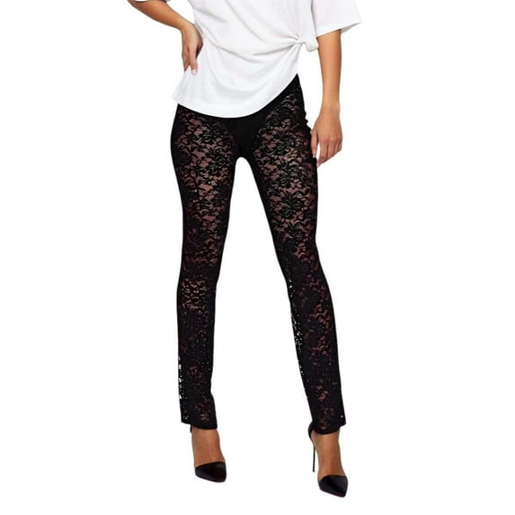 Women's Casual Pants High Waisted Stretchy Leggings With Lace Cutout Design For Party Workout Night Out Comfortable Everyday Wear