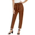 thumbnail image 1 of Women's Casual Pants High Waisted Trousers For Daily Wear Vacation Comfortable Tied Waist 9 Length Cropped Pants With Bow Detail, 1 of 5