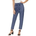 thumbnail image 1 of Women's Casual Pants High Waisted Trousers For Daily Wear Vacation Comfortable Tied Waist 9 Length Cropped Pants With Bow Detail, 1 of 5