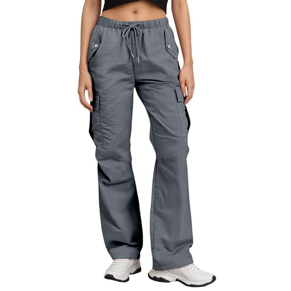 Women's Casual Pants High Waisted Wide Leg Cargo Pants with Multi Pockets Comfortable Loose Fit Solid Color Womens Slacks Grey XXL