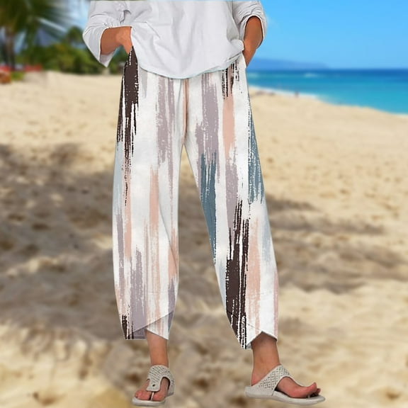 Women's Casual Pants High Waisted Wide Leg Comfortable Summer Beach Vacation Travel Everyday Wear With Inverted V Hem And Pockets Womens Flax Pants Running Pants in Bulk All Day Wear Womens plus Size