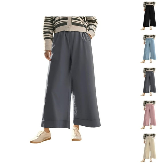 Womens Casual Pants Wide Leg Pants for Women Women's Casual Pants High Waisted Wide Leg Cropped Trousers for Everyday Wear and Outdoor Activities