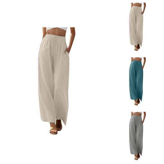 Casual Pants for Womens Wide Leg Pants Women's Casual Pants High Waisted Wide Leg Fashion Drawstring Elastic Trousers Comfy Straight Leg Long Pants with Pockets