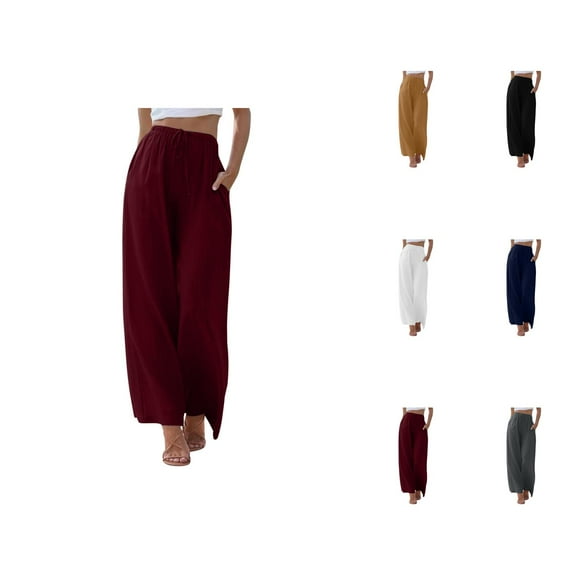 Women Pants Women Wide Leg Pants Women's Casual Pants High Waisted Wide Leg Fashion Drawstring Elastic Trousers Comfy Straight Leg Long Pants with Pockets