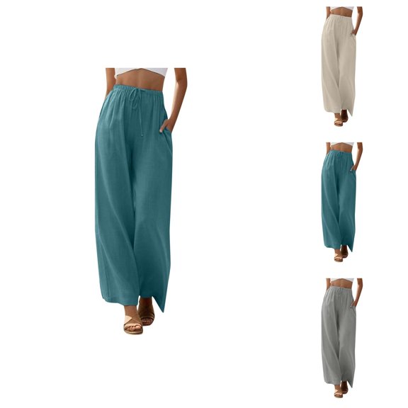 Casual Pants for Womens Wide Leg Pants Women's Casual Pants High Waisted Wide Leg Fashion Drawstring Elastic Trousers Comfy Straight Leg Long Pants with Pockets