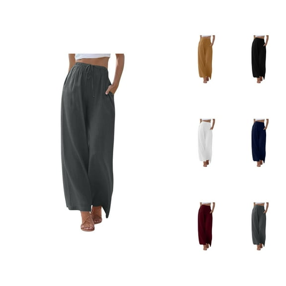 Women Pants Women Wide Leg Pants Women's Casual Pants High Waisted Wide Leg Fashion Drawstring Elastic Trousers Comfy Straight Leg Long Pants with Pockets