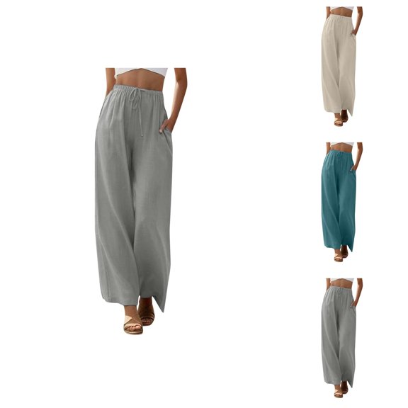 Casual Pants for Womens Wide Leg Pants Women's Casual Pants High Waisted Wide Leg Fashion Drawstring Elastic Trousers Comfy Straight Leg Long Pants with Pockets