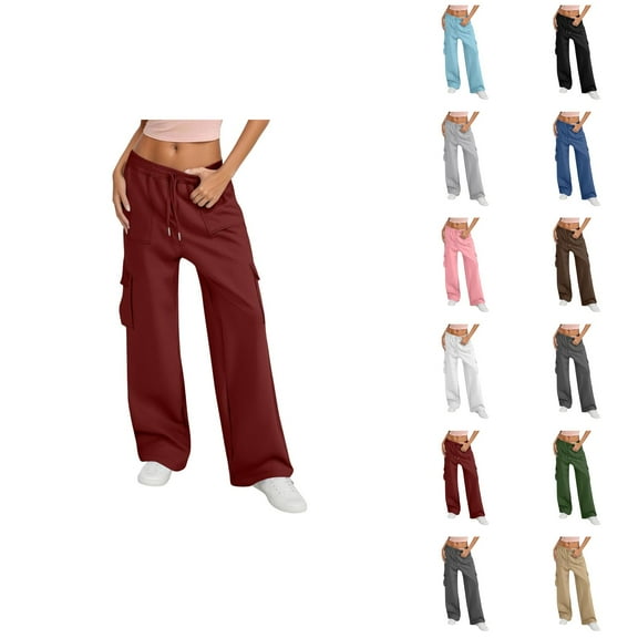 Women's Casual Pants High Waisted Wide Leg Sweatpants With Pockets Comfortable Soft Athletic Joggers For Everyday Wear