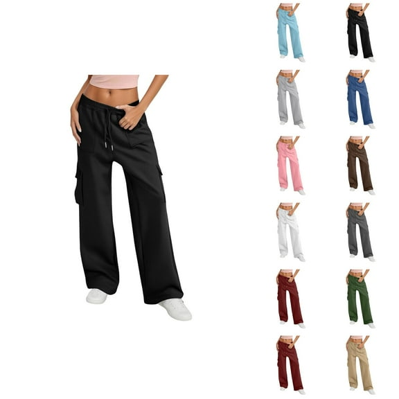 Women's Casual Pants High Waisted Wide Leg Sweatpants With Pockets Comfortable Soft Athletic Joggers For Everyday Wear