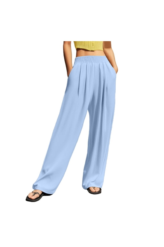Women's Casual Pants High Waisted Wide Leg Trousers Straight Pants With Crinkle Design For Daily Wear Outdoor Sports Home Comfort