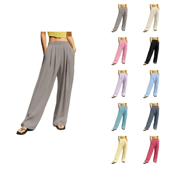 Lounge Pants Womens Wide Leg Pants Women's Casual Pants High Waisted Wide Leg Trousers with Crinkle Design for Outdoor Sports and Daily Comfort