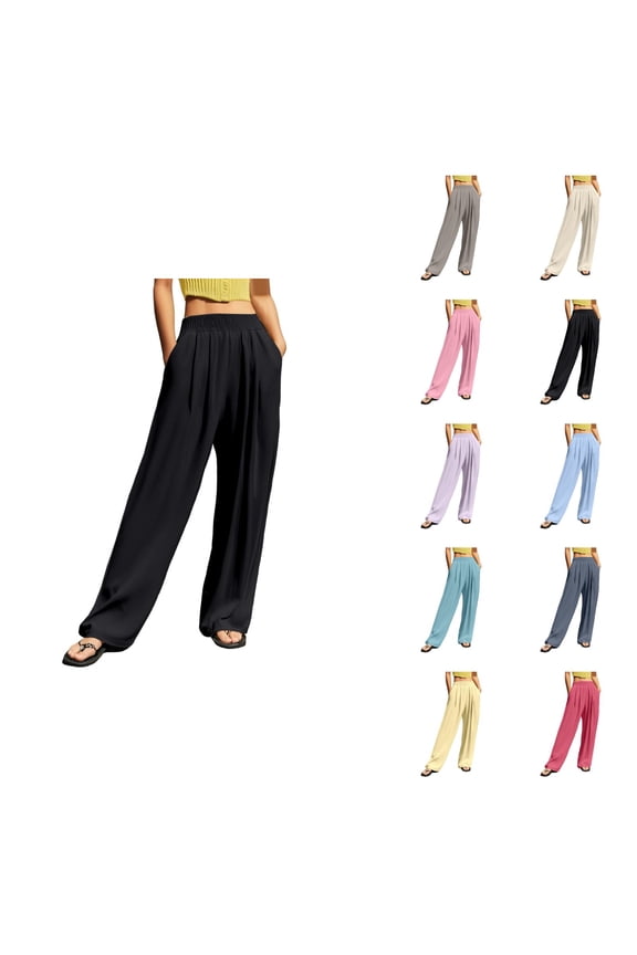 Lounge Pants Womens Wide Leg Pants Women's Casual Pants High Waisted Wide Leg Trousers with Crinkle Design for Outdoor Sports and Daily Comfort