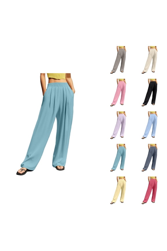 Lounge Pants Womens Wide Leg Pants Women's Casual Pants High Waisted Wide Leg Trousers with Crinkle Design for Outdoor Sports and Daily Comfort
