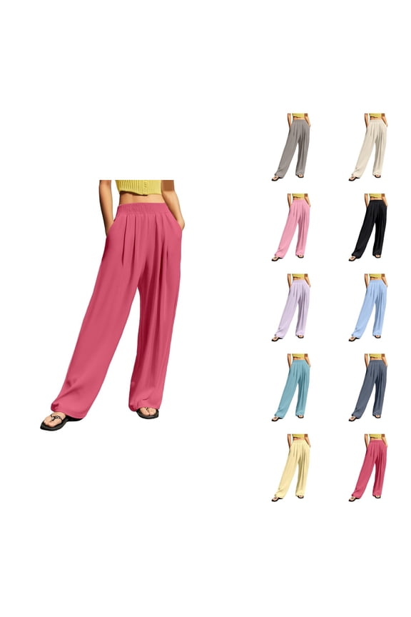 Lounge Pants Womens Wide Leg Pants Women's Casual Pants High Waisted Wide Leg Trousers with Crinkle Design for Outdoor Sports and Daily Comfort