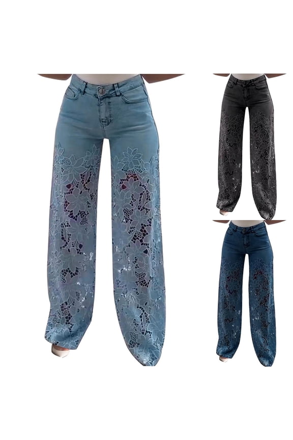 Women's Casual Pants, Lace Patchwork Hole Trousers, Jeans, Solid Pocket Bottoms, Stretchy Comfy Daily Wear, Streetwear Style, Lounge Outfits, Summer Essentials | HAODEJW,Dark Blue M