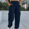thumbnail image 1 of Women's Casual Pants Ladies' Solid Color Casual Leg Binding Loose Casual Workwear Wide Leg Straight Leg Pants Long Pants Navy L, 1 of 9