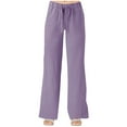 thumbnail image 1 of Women's Casual Pants Loose Fit Drawstring Mid Expandable Waist Solid Color Cotton And Linen Wide Leg Sweatpants with Pockets ,Purple, 1 of 4