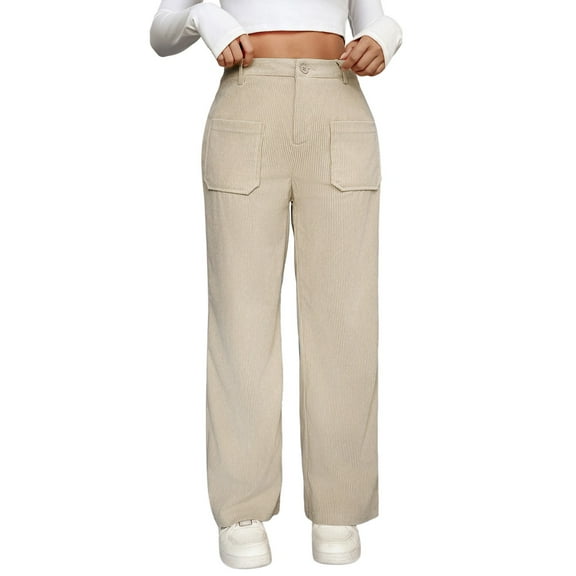 Women's Casual Pants Loose Straight Leg Comfortable Everyday Wear Solid Color Trousers For All Seasons Machine Washable