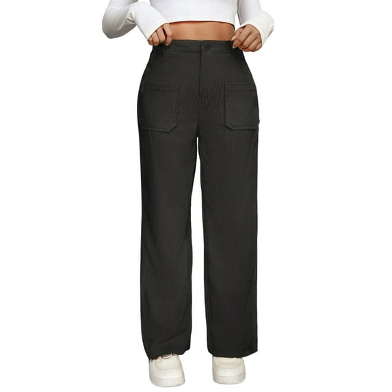 Women's Casual Pants Loose Straight Leg Comfortable Everyday Wear Solid Color Trousers For All Seasons Machine Washable