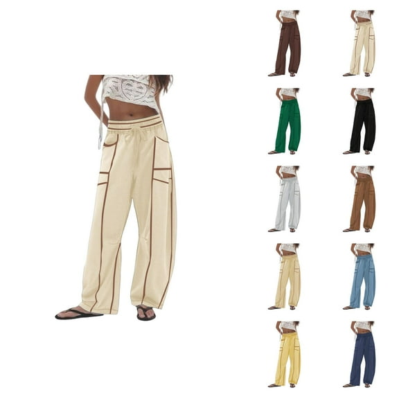Women's Casual Pants Loose Wide Leg Comfortable Summer Trousers with Drawstring Waist for Relaxed Fit and Everyday Wear