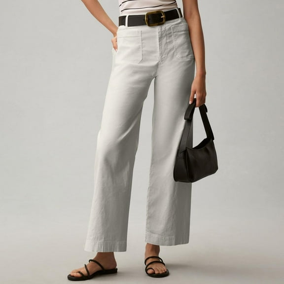 Women's Casual Pants New Women'S Solid Color Casual Pants Summer Waisted Straight Leg Button Wide Leg Pants Pants,White Women's Casual Pants L