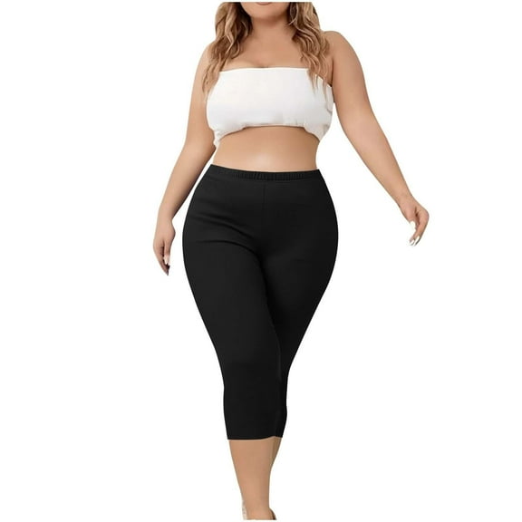Women's Casual Pants Pants For Women Plus Size Yoga Leggings Casual Elastic Waist Cropped Pants Knee Length Workout,Black Women's Casual Pants XXXXL