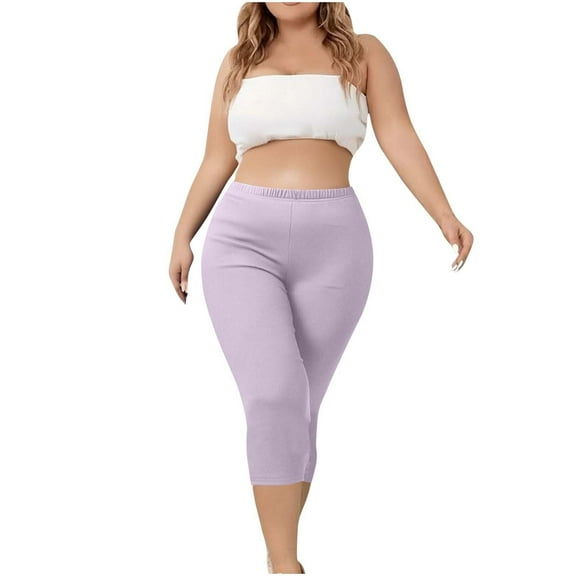 Women's Casual Pants Pants For Women Plus Size Yoga Leggings Casual Elastic Waist Cropped Pants Knee Length Workout,Purple Women's Casual Pants XXXL