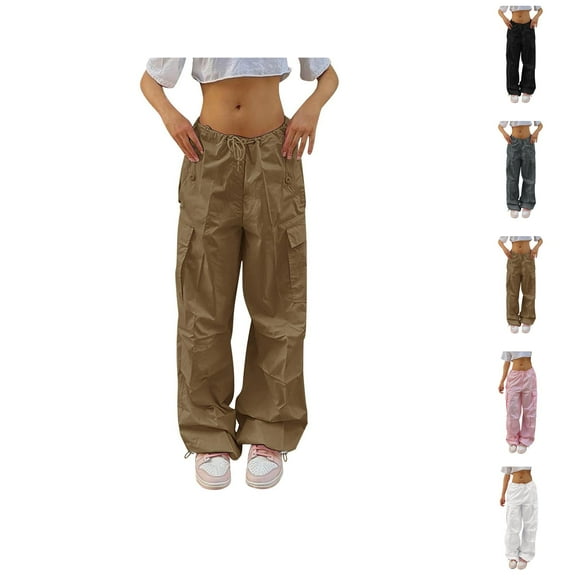 Women's Casual Pants Plus Size Tethered Straight Cargo Trousers Wide Leg Loose Fit Comfortable and Stylish