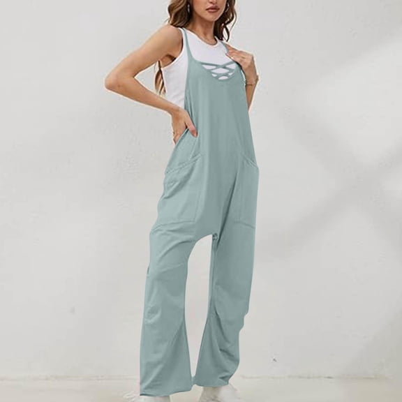 Women's Casual Pants Rompers For Women Casual Summer Jumpsuits Sleeveless Loose Spaghetti Strap Overalls Jumpers,Blue Women's Casual Pants XL