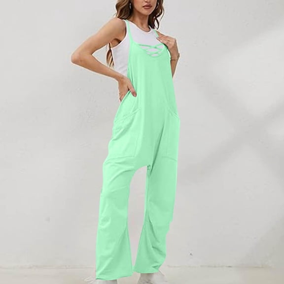 Women's Casual Pants Rompers For Women Casual Summer Jumpsuits Sleeveless Loose Spaghetti Strap Overalls Jumpers,Green Women's Casual Pants XL