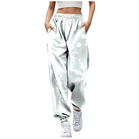 Women's Casual Pants Snowflake Print Trousers Autumn Winter Comfortable Stretch Holiday Christmas Fashion Wear